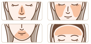 鼻・両頬・口周り・額